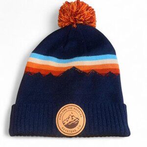 Locale Keystone Double Layered Knit Mountain Pom Beanie Blue Orange